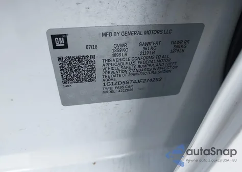 2018 Chevrolet Malibu Lt z USA, uszkodzony, nr VIN 1G1ZD5ST4JF274292